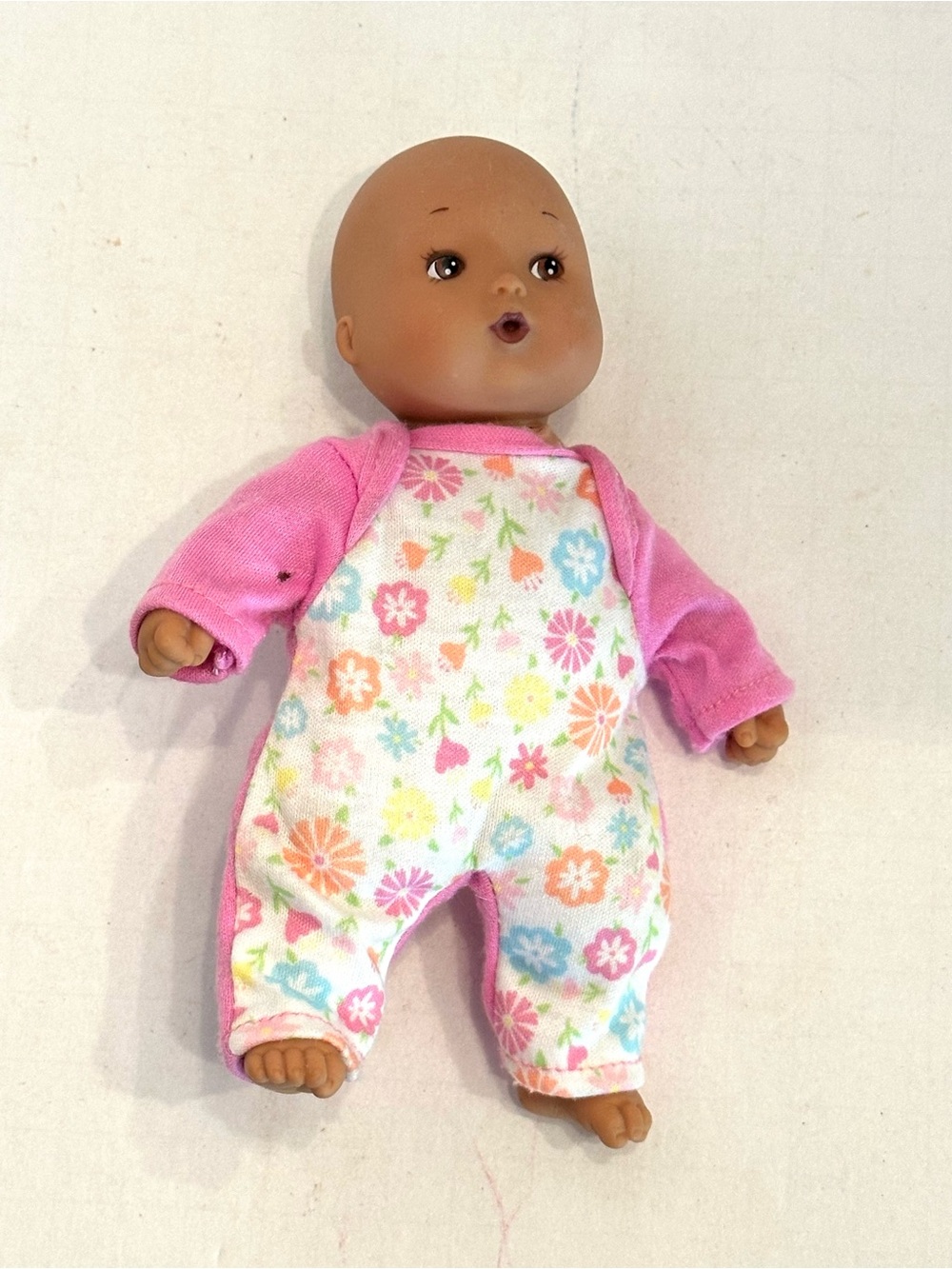 Vintage Madame Alexander Floral Romper Baby Doll with Pink Sleeves